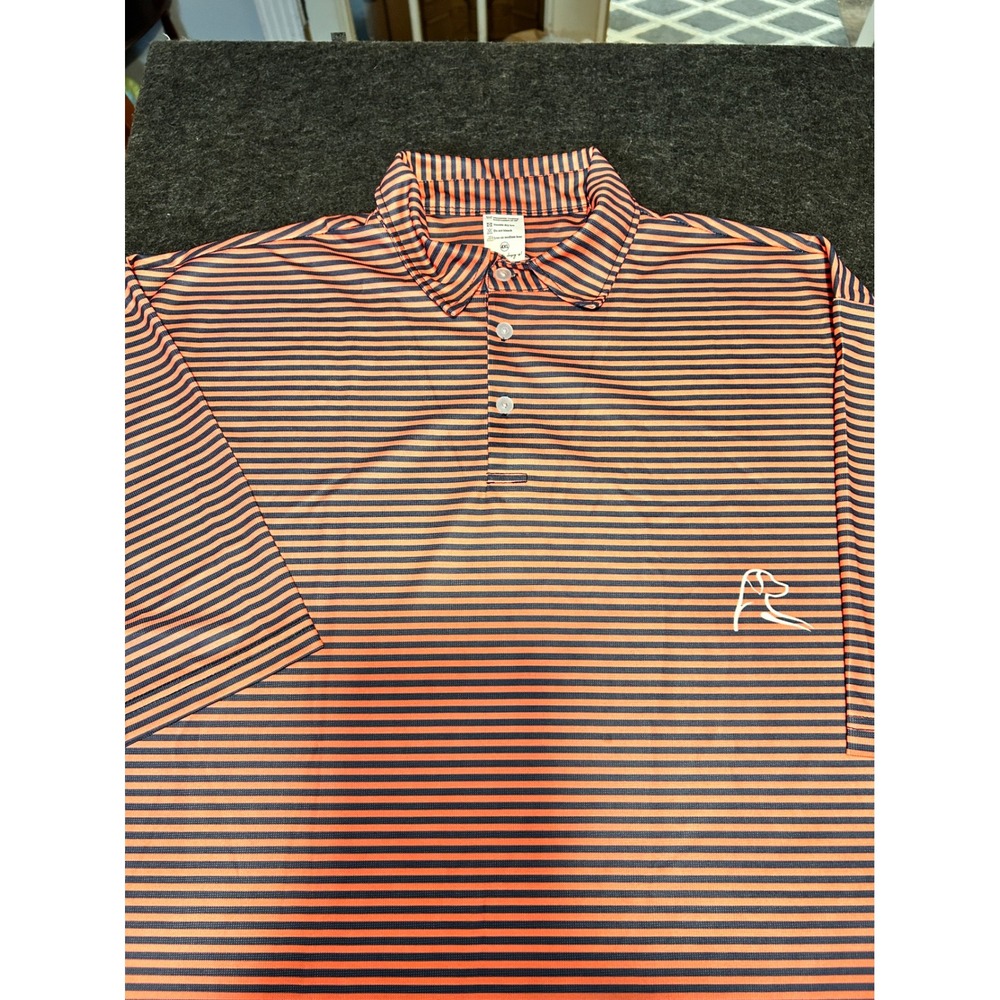 Rhoback Mens 4XL Performance Polo Shirt Orange Navy Blue Striped Golf Top